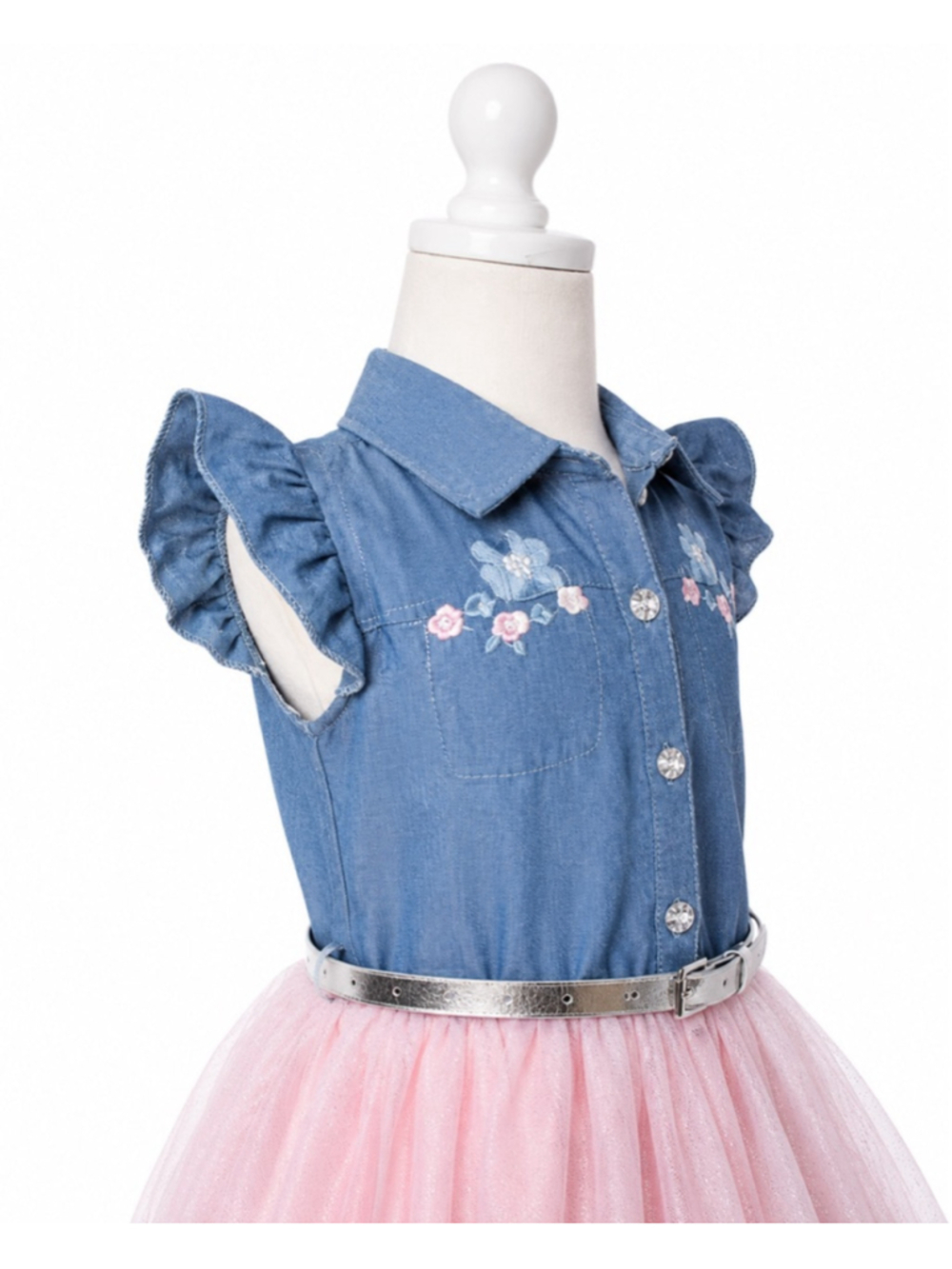 Little Lass Toddler Girls Sleeveless Denim & Pink Tulle Tutu Dress – Size 6 - Picture 3 of 7